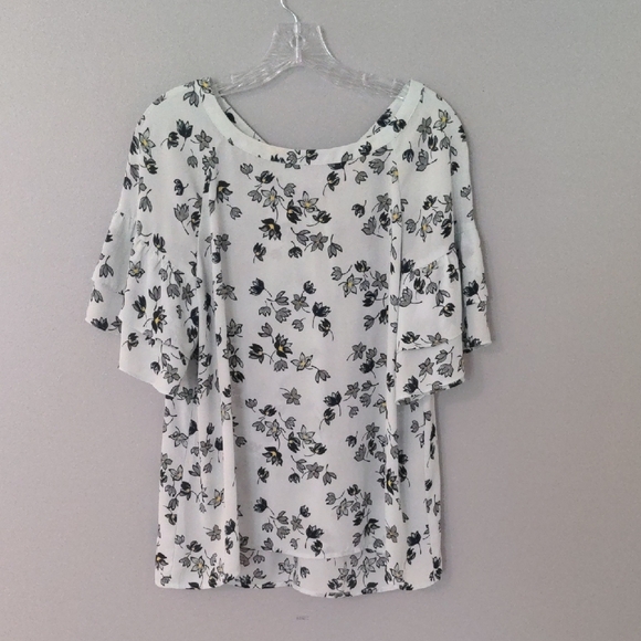 EUC✨ LOFT light blue/aqua women's XL Fleur Tiered Sleeve Top short sleeve blouse - Picture 4 of 17
